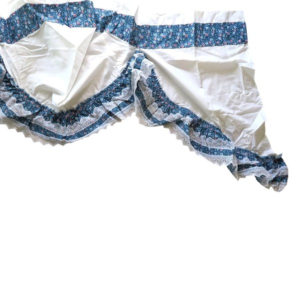 Vintage Floral Lace Curtain Valance White Blue Gathered 29"x 72" Cottage Country - Picture 4 of 13